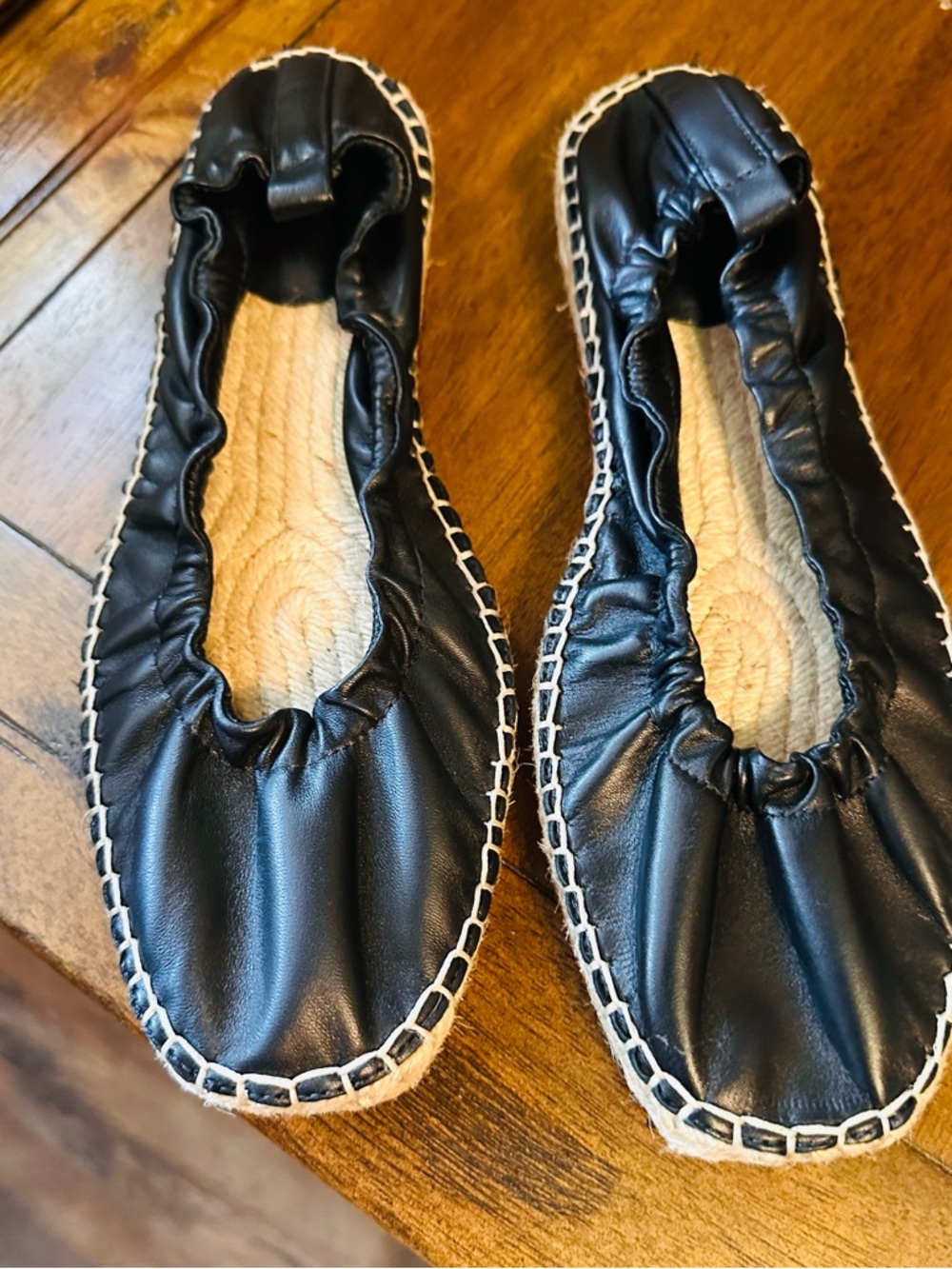 Saks Black Leather Espadrille Ballet Flats - Women sz